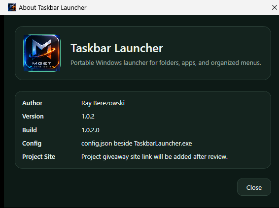 Taskbar Launcher about window