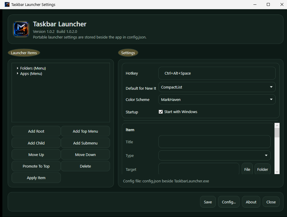 Taskbar Launcher settings