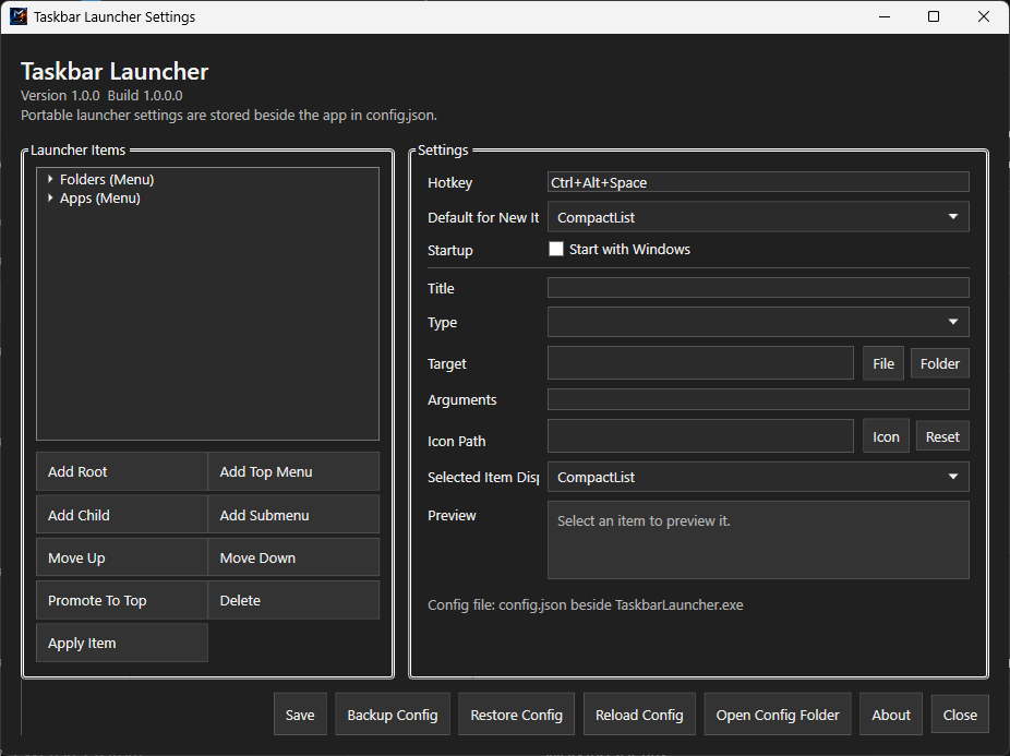 Taskbar Launcher settings