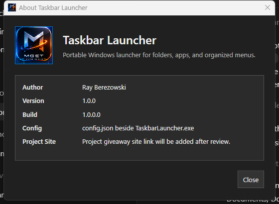 Taskbar Launcher about window