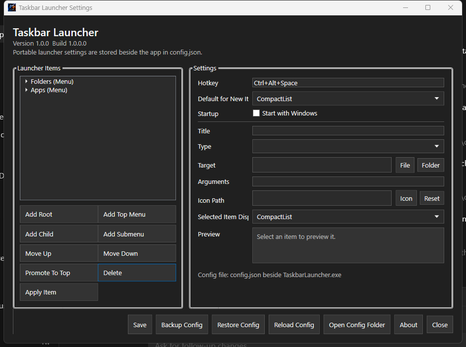 Taskbar Launcher settings