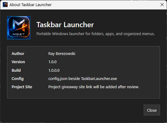 Taskbar Launcher about window